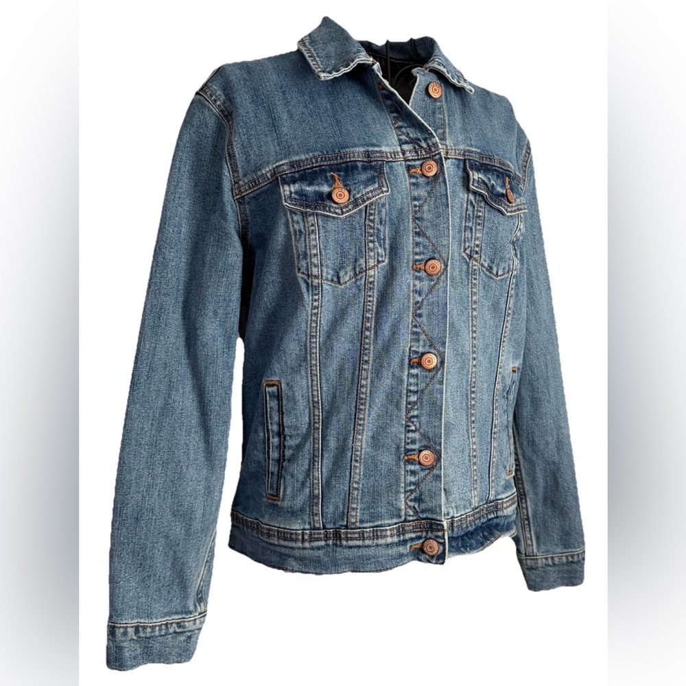 Old Navy Denim Jacket Womens Large Blue Jean Trucker Classic Stretch Button Up
